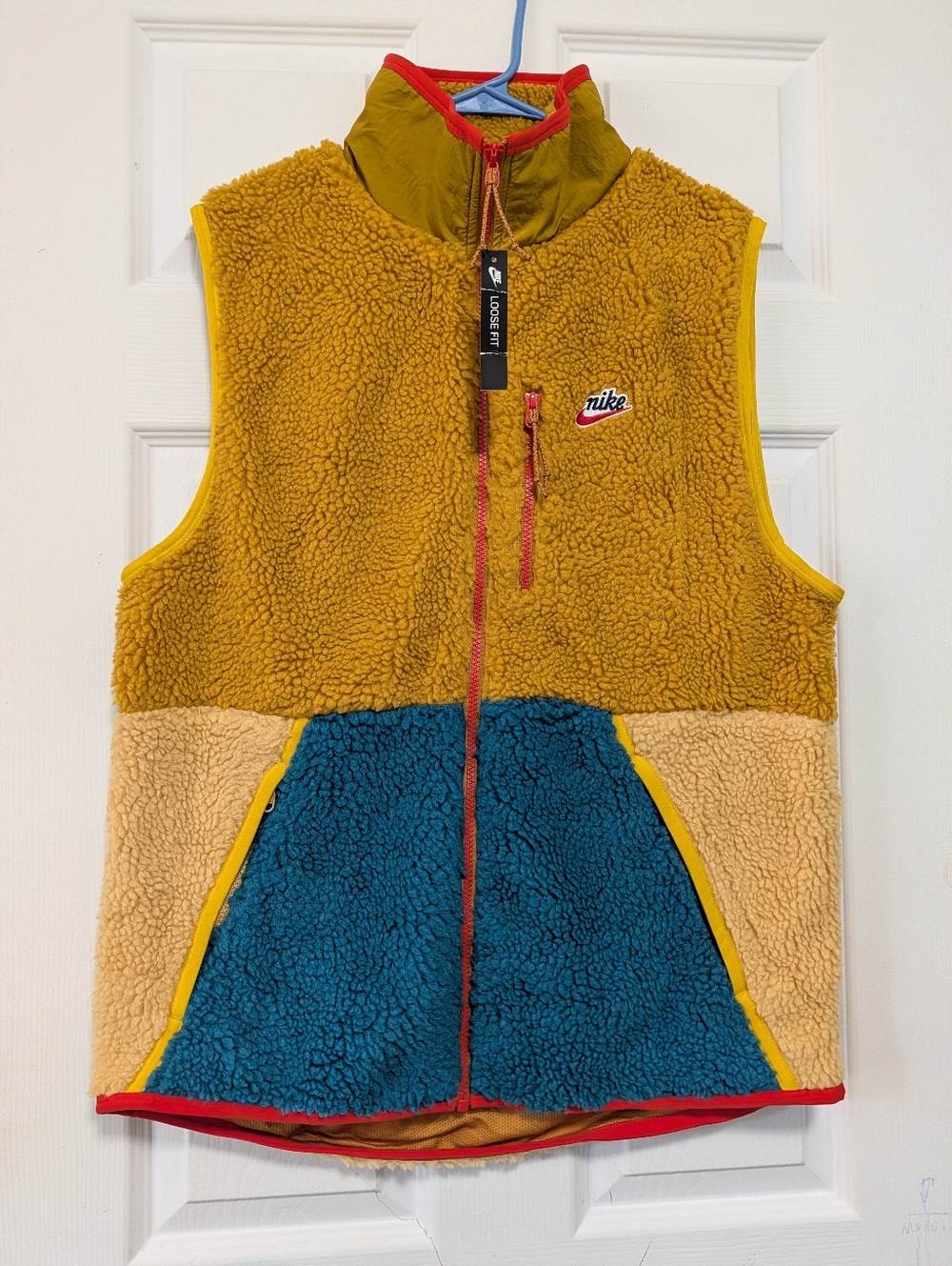 Nike Colorblock Sherpa Fleece Vest - Mustard, Teal, Cream Unisex Size M